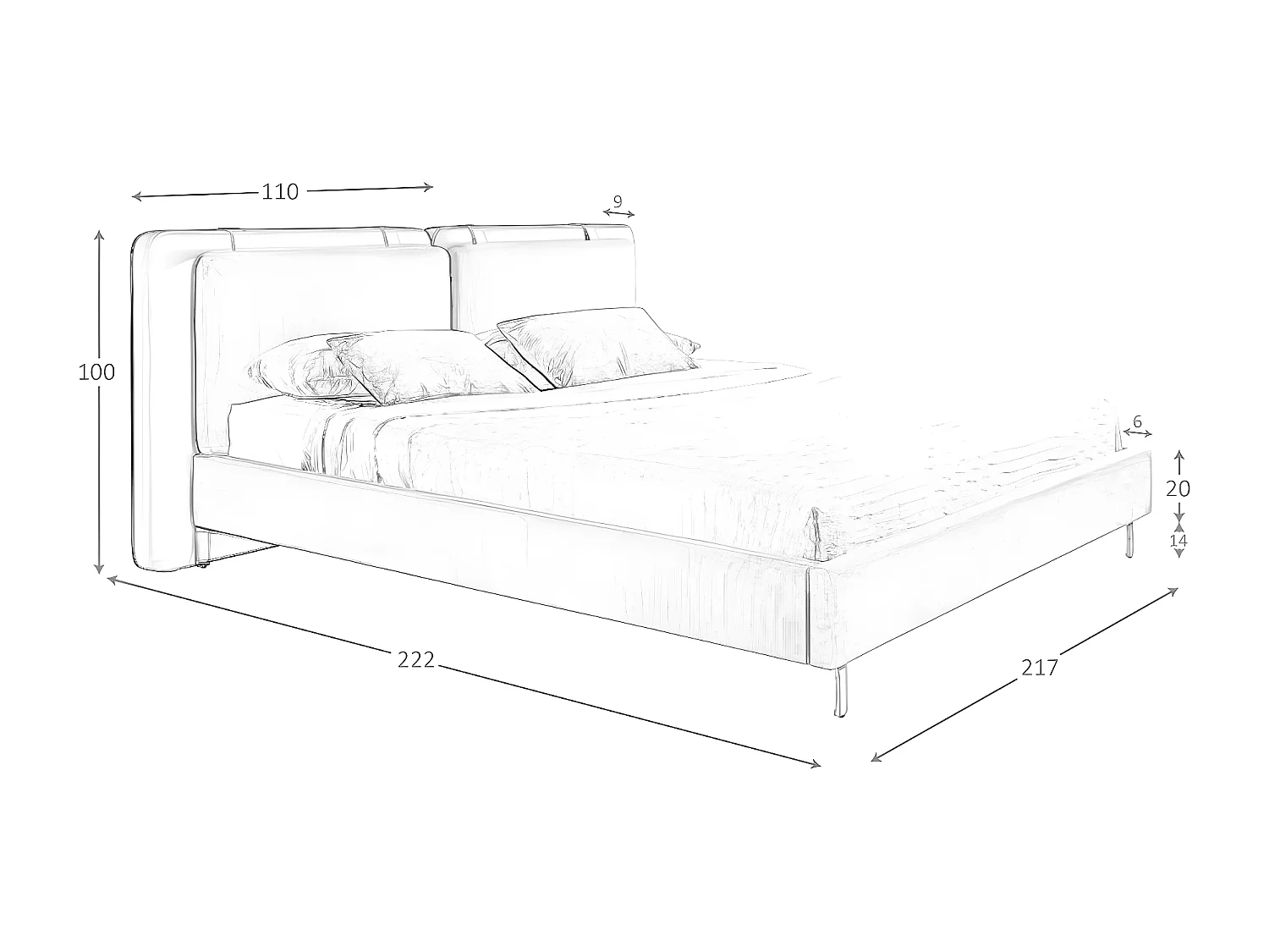 Bed van nertsleer en grijze stof 7154 ANGEL CERDA