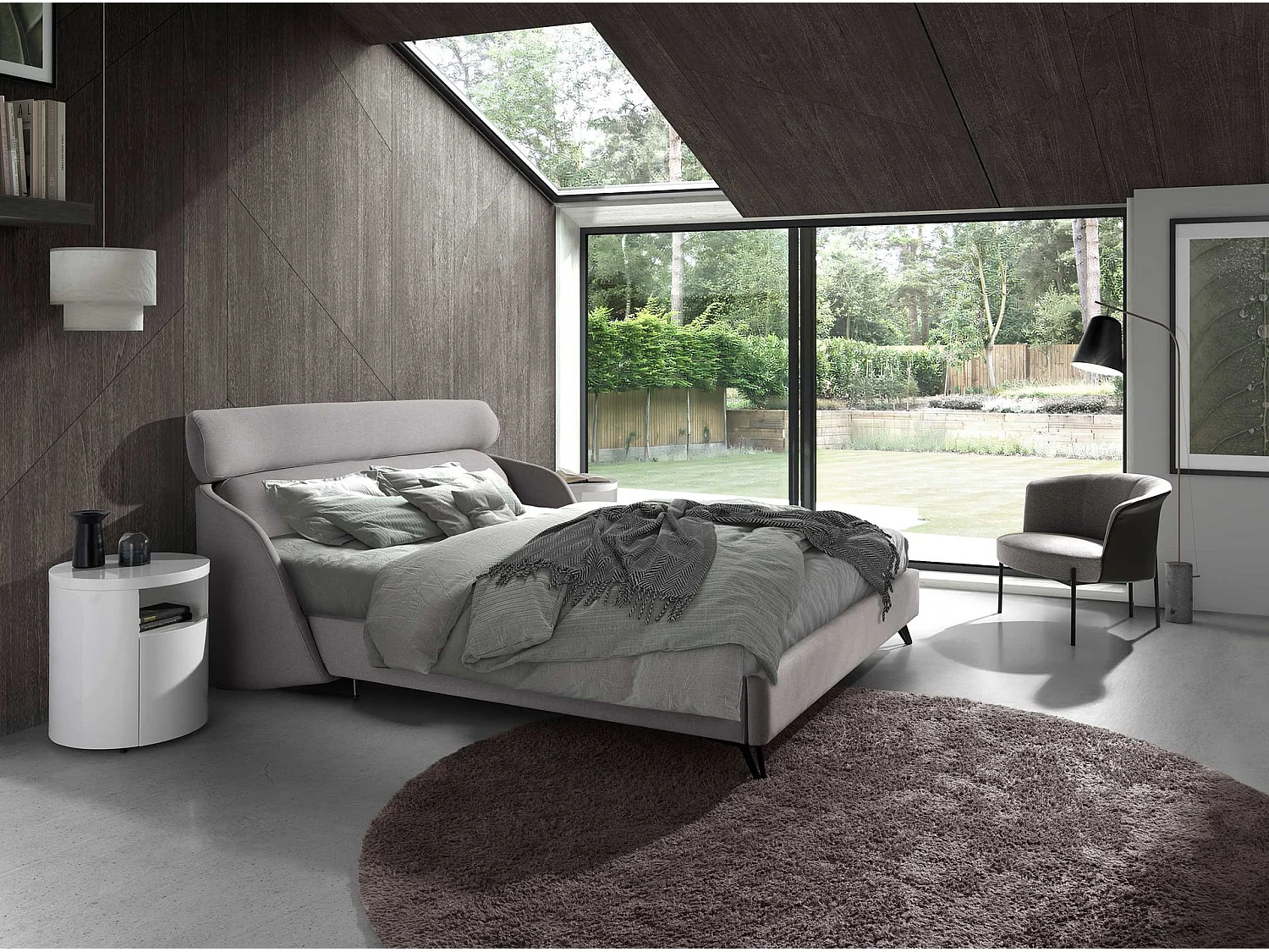 Bett aus hellgrauem Stoff 7161 ANGEL CERDA