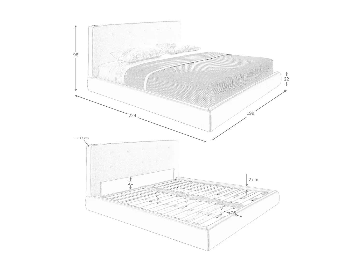 Bett aus hellgrauem Stoff 7161 ANGEL CERDA