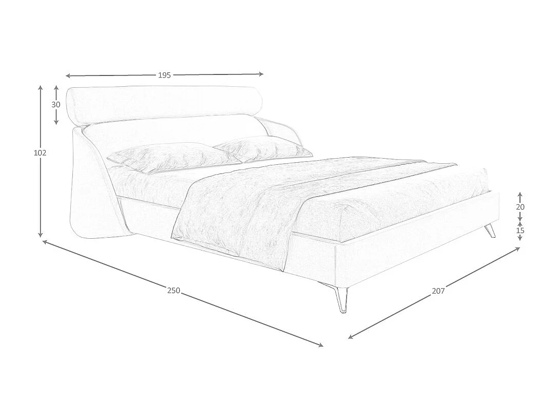 Bett aus hellgrauem Stoff 7161 ANGEL CERDA