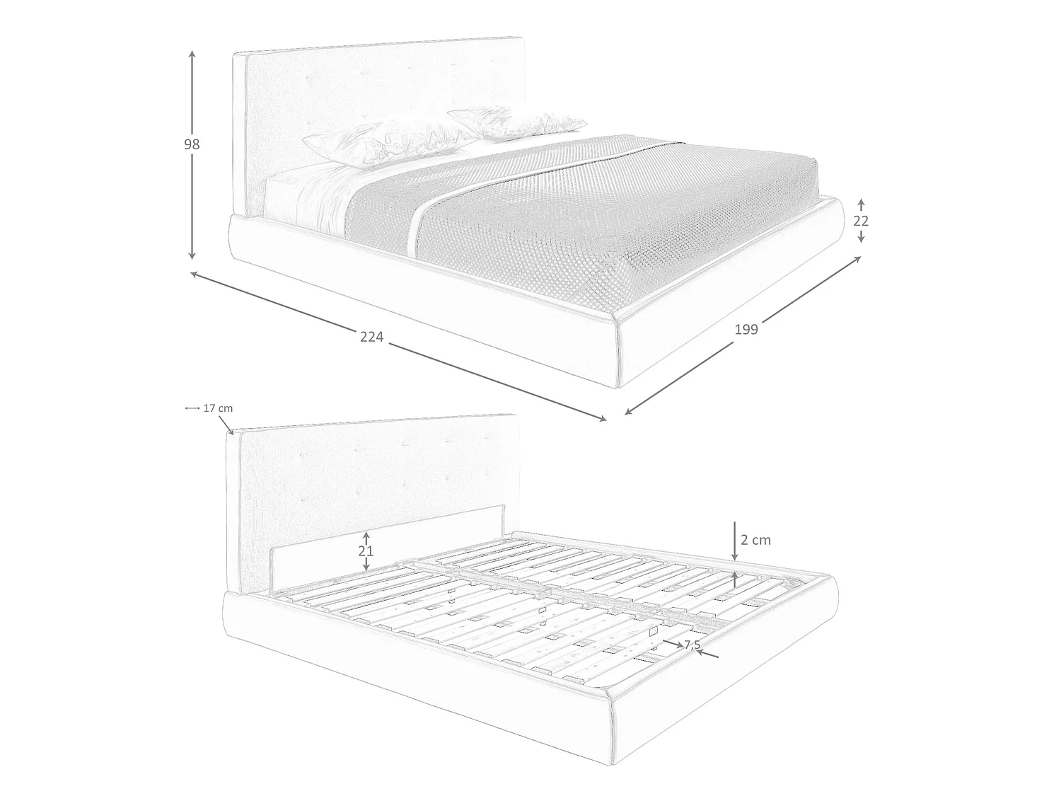 Lit en tissu gris clair 7161 ANGEL CERDA