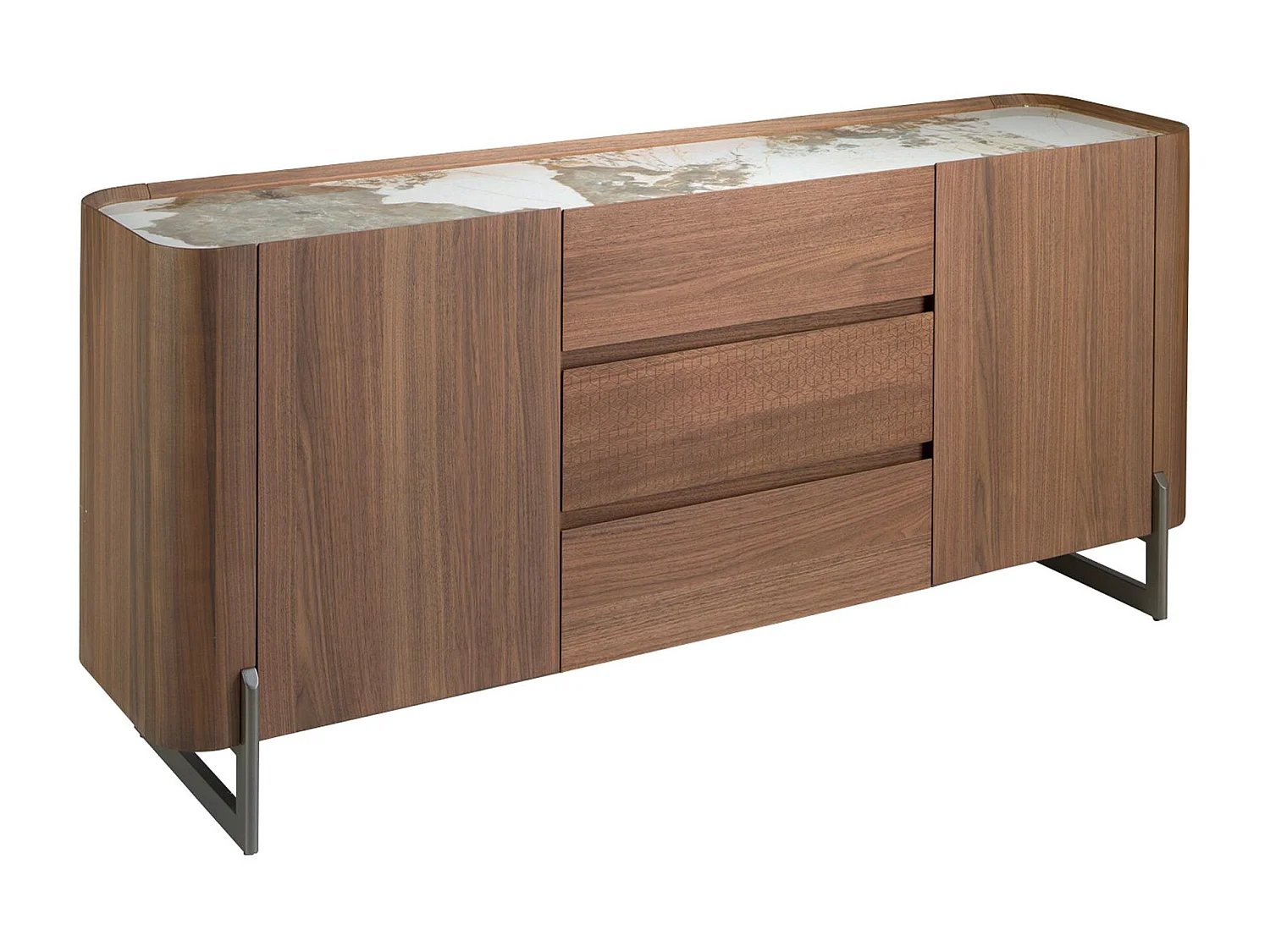 Buffet en noyer et acier métallisé foncé avec dessus en marbre de porcelaine 3252 ANGEL CERDA