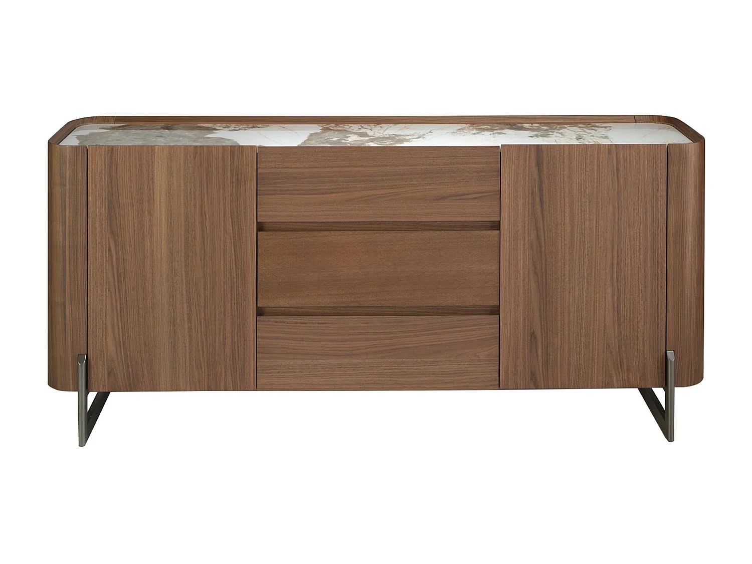 Buffet en noyer et acier métallisé foncé avec dessus en marbre de porcelaine 3252 ANGEL CERDA