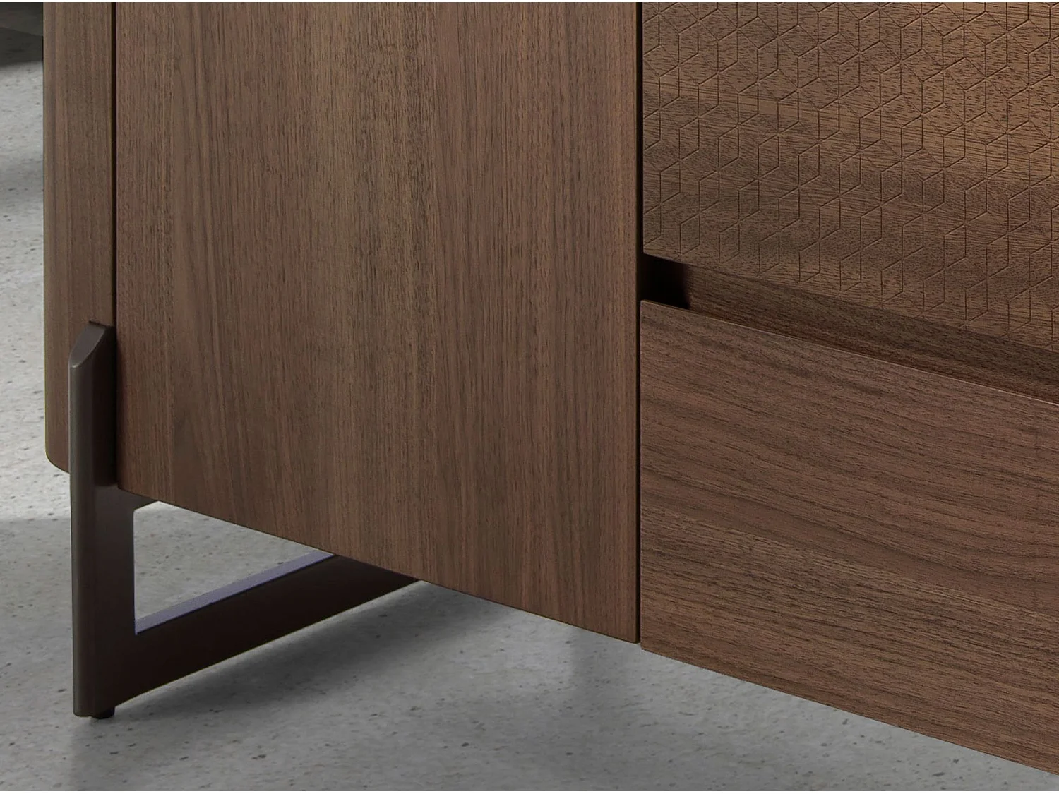 Buffet en noyer et acier métallisé foncé avec dessus en marbre de porcelaine 3252 ANGEL CERDA