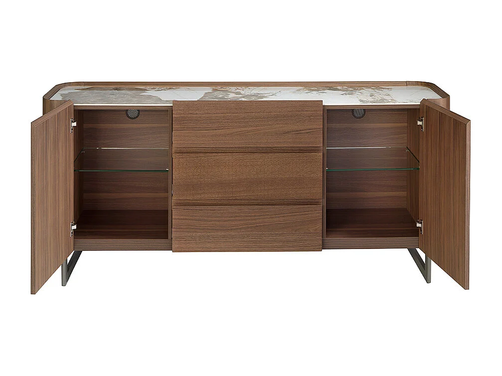 Buffet en noyer et acier métallisé foncé avec dessus en marbre de porcelaine 3252 ANGEL CERDA