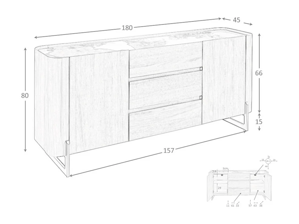 Buffet en noyer et acier métallisé foncé avec dessus en marbre de porcelaine 3252 ANGEL CERDA