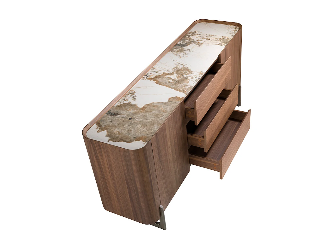 Buffet en noyer et acier métallisé foncé avec dessus en marbre de porcelaine 3252 ANGEL CERDA