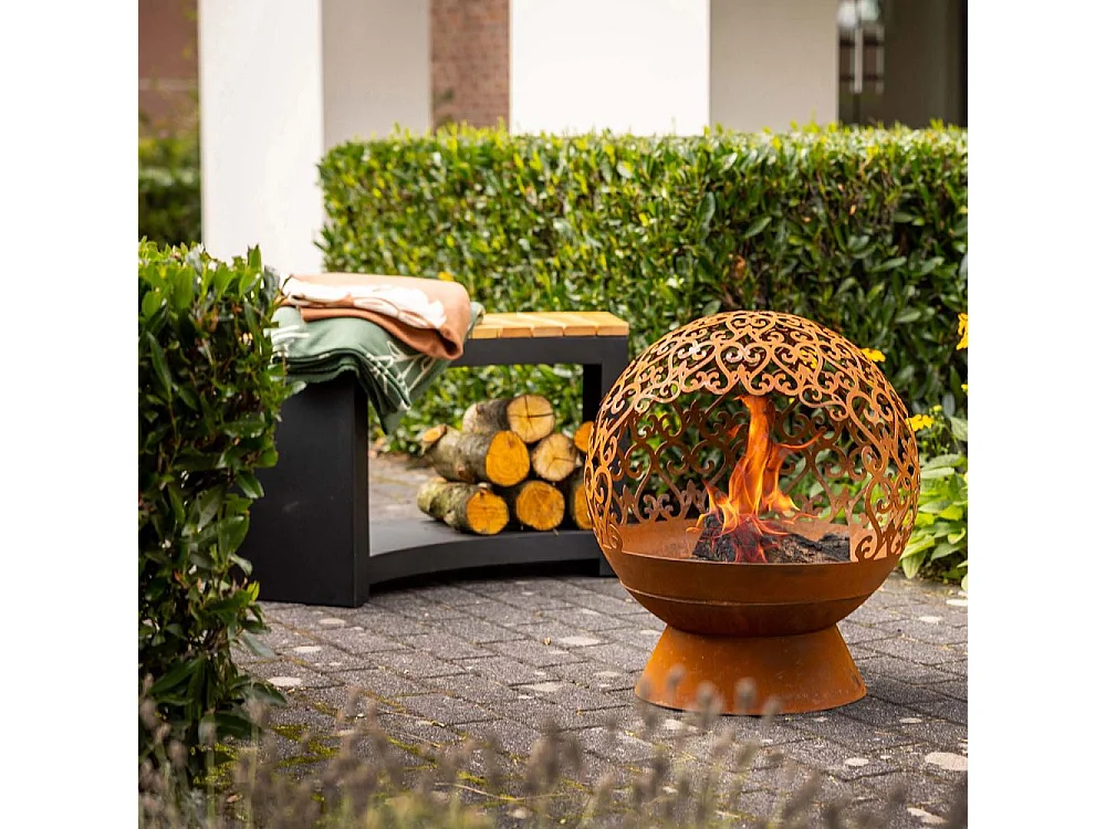 Brasero rond en métal rouillé Arabesque