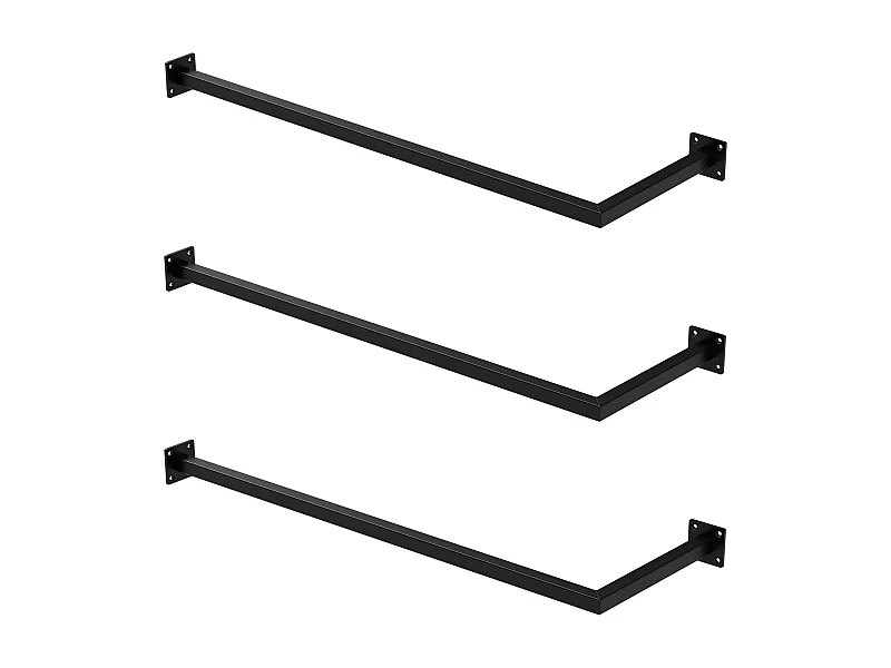 3x Percheros de pared para esquina 90 x 30 cm negro en forma de L para vestidor