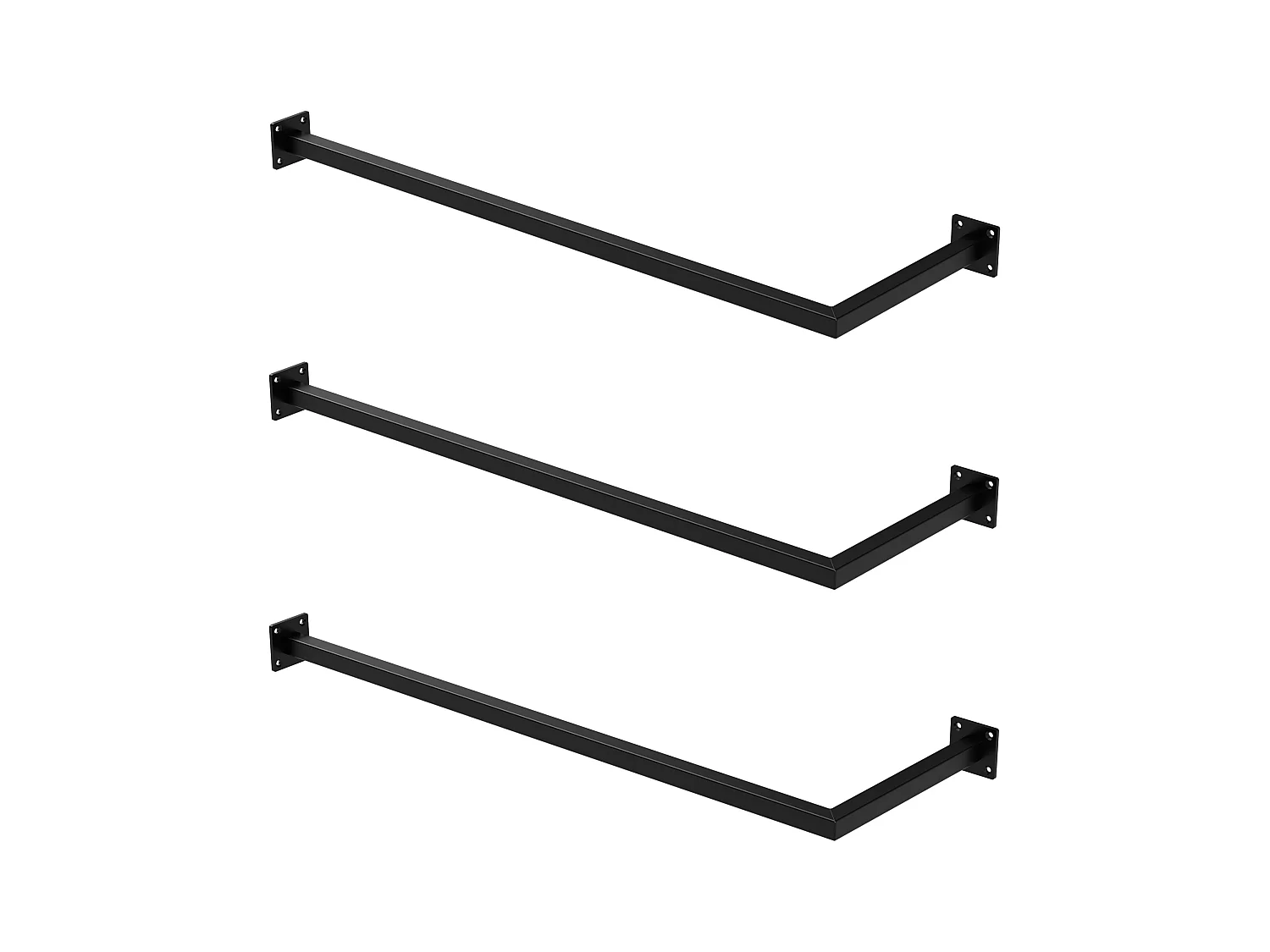 3x Percheros de pared para esquina 90 x 30 cm negro en forma de L para vestidor