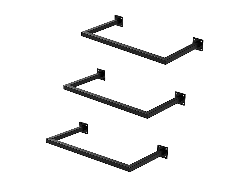 3x Perchero de pared negro para vestidor/armario barra para ropa/toallas 60x30cm