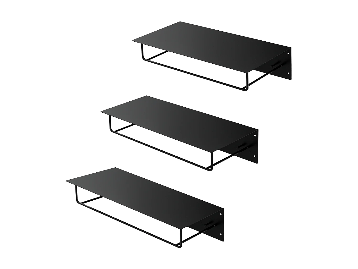 3x Portemanteau mural avec étagère barre de penderie porte-chapeaux métal noir