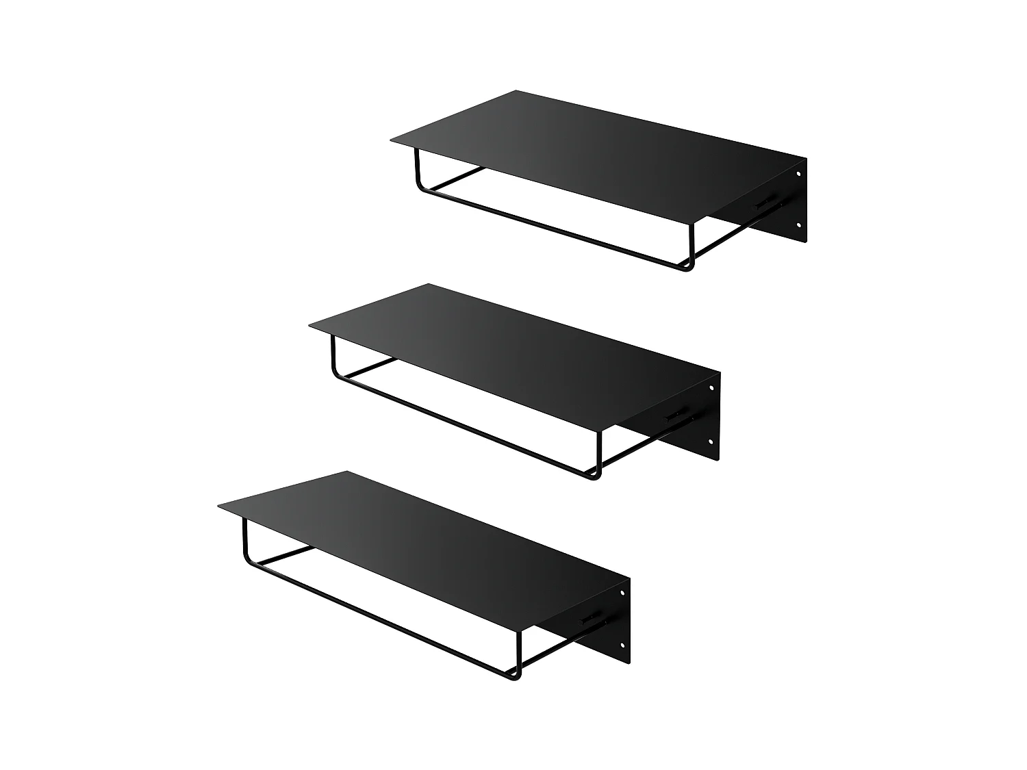 Set 3x Perchero de pared con barra de colgar y estante negro metal 60x30x15 cm