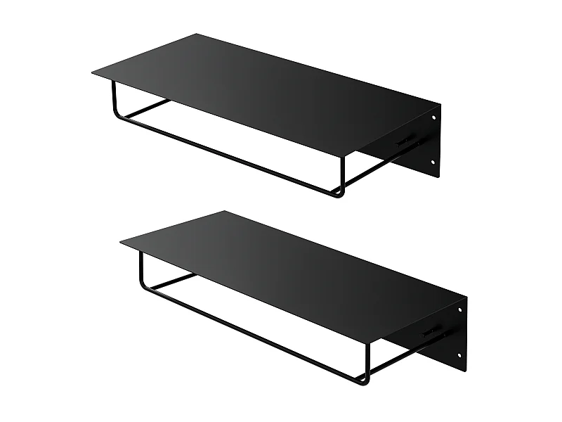 Set 2x Perchero de pared con barra de colgar y estante negro metal 60x30x15 cm