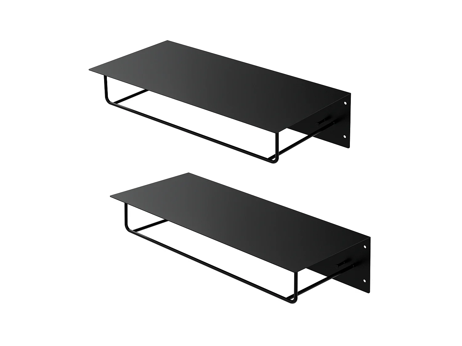 Set 2x Perchero de pared con barra de colgar y estante negro metal 60x30x15 cm