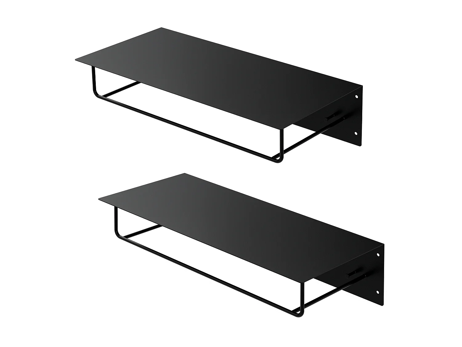 2x Appendiabiti da parete con ripiano in acciaio nero per ingresso 60x30x15 cm