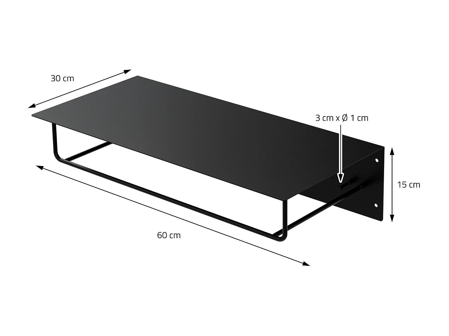 2x Appendiabiti da parete con ripiano in acciaio nero per ingresso 60x30x15 cm