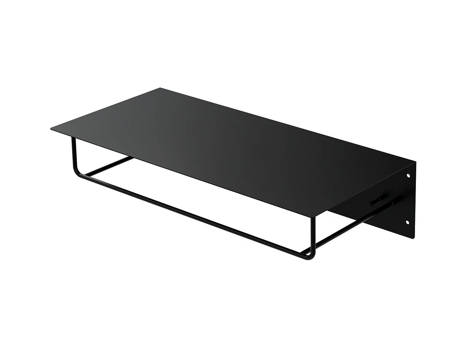 Perchero de pared con barra de colgar y estante flotante negro metal 60x30x15 cm
