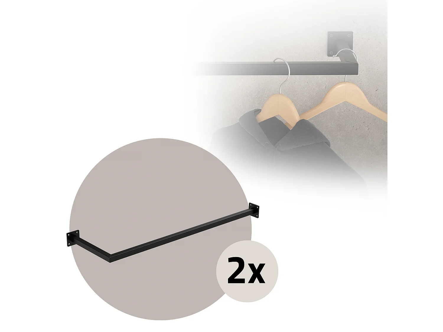 Barre de penderie Porte-manteau Acier Montage mural Porte-manteau