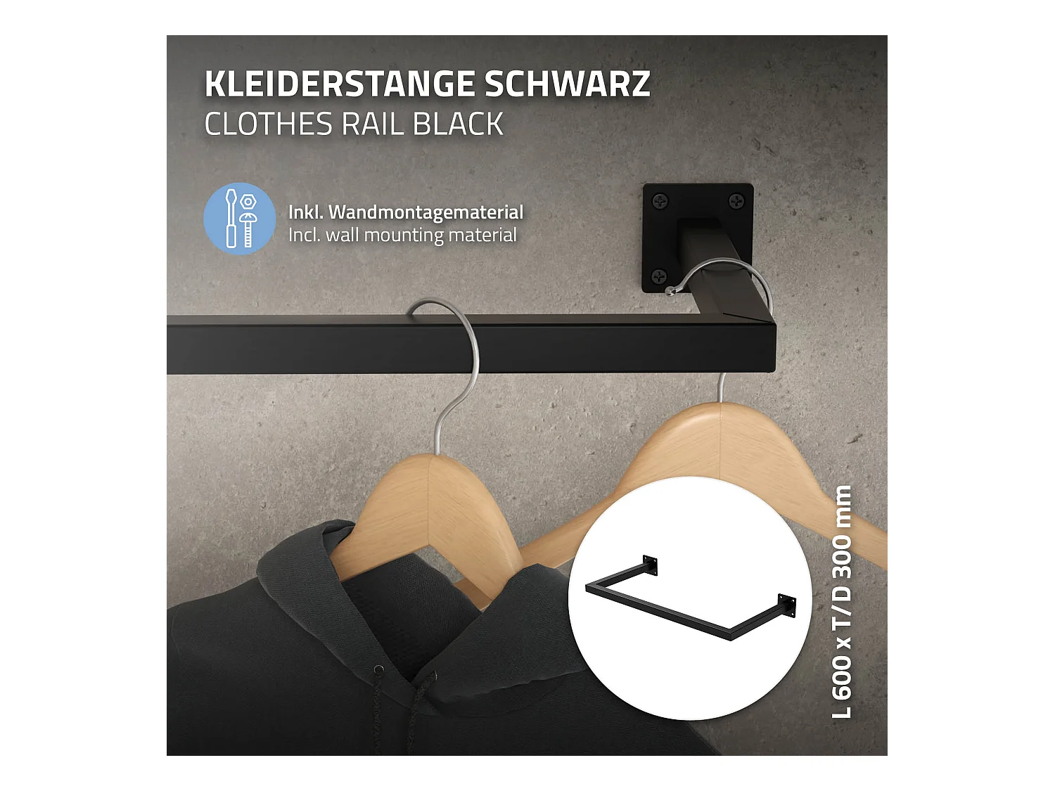 Barre de penderie Porte-manteau Acier Montage mural Porte-manteau