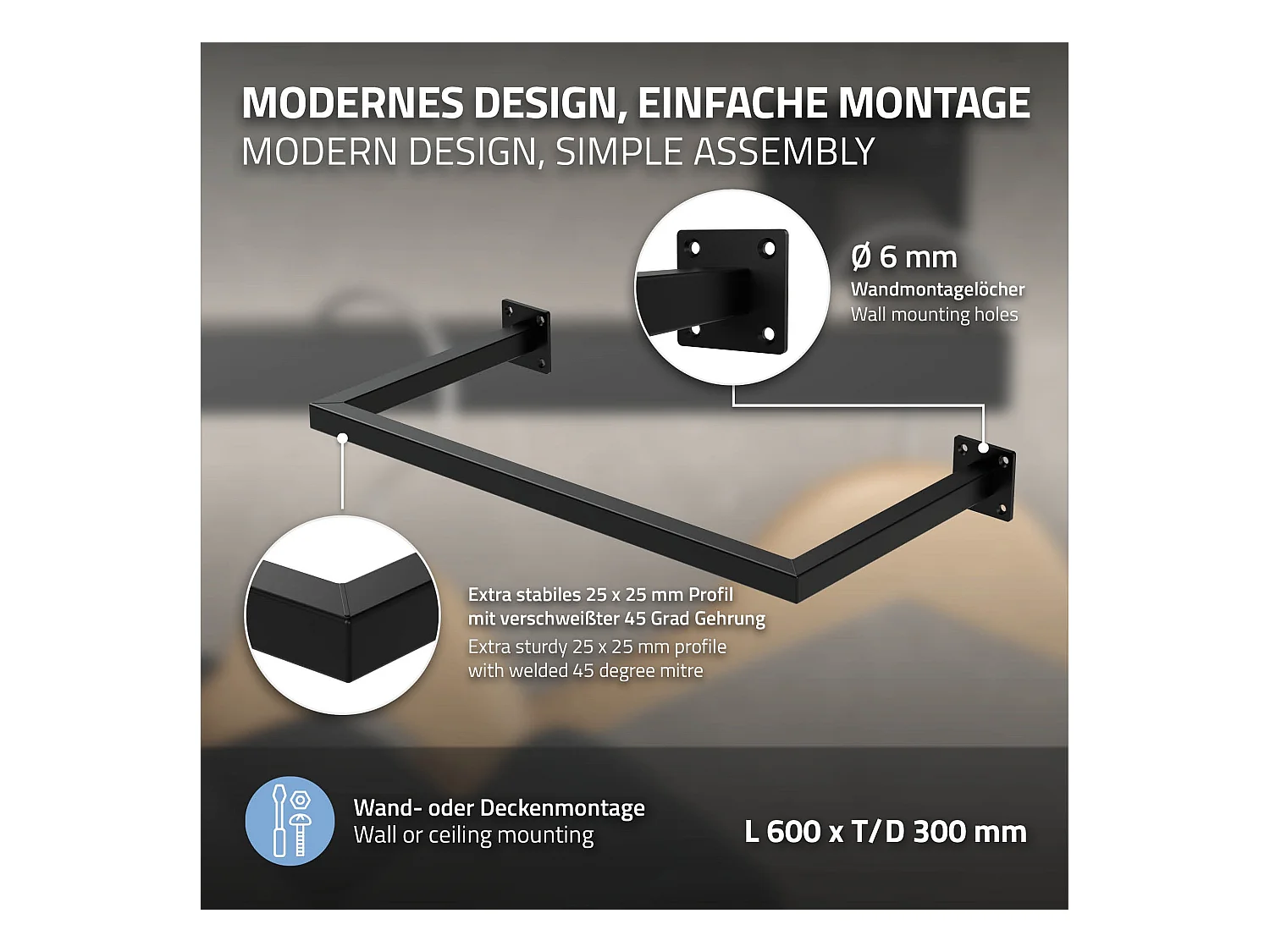 Barre de penderie Porte-manteau Acier Montage mural Porte-manteau