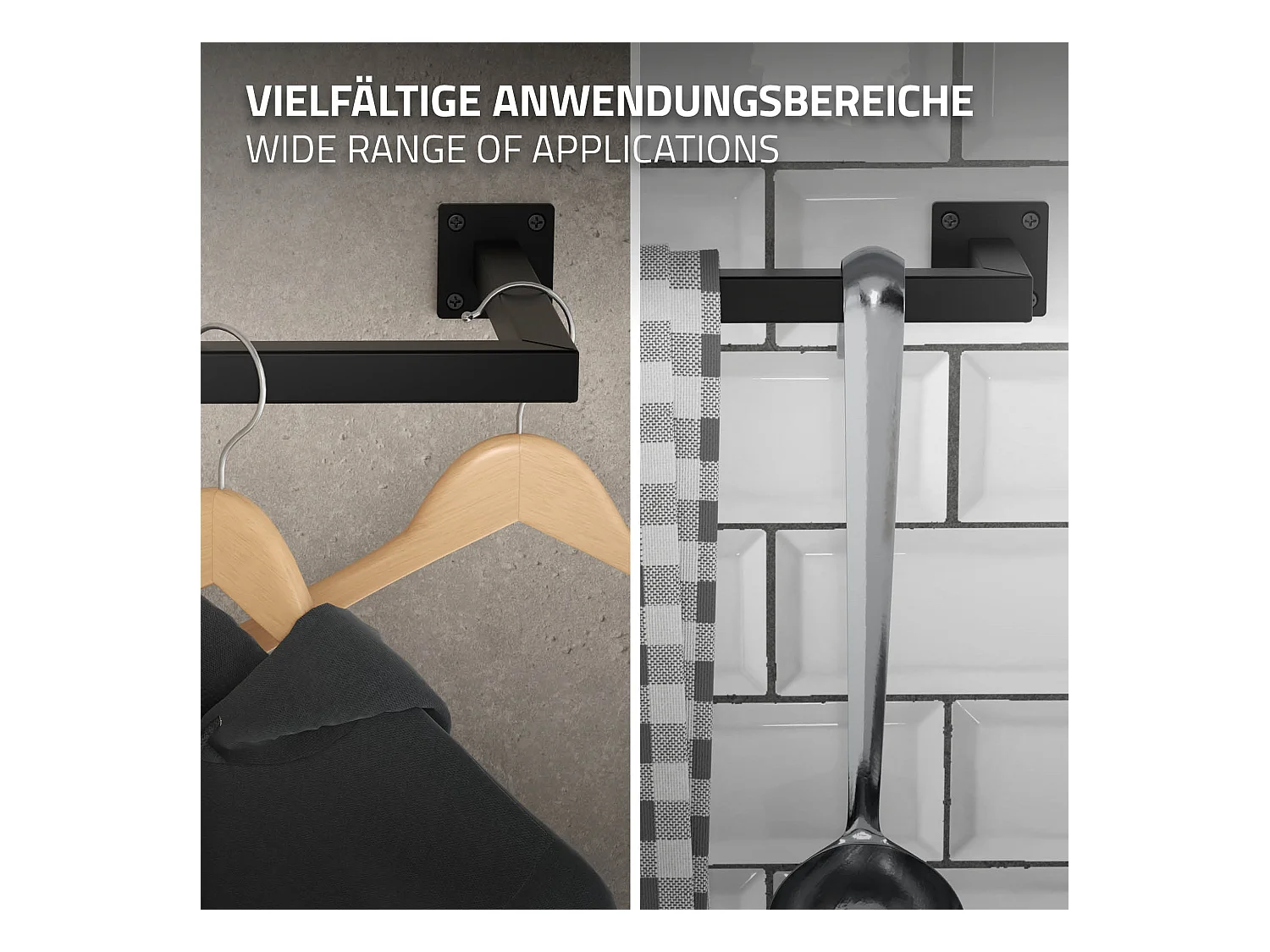 Barre de penderie Porte-manteau Acier Montage mural Porte-manteau