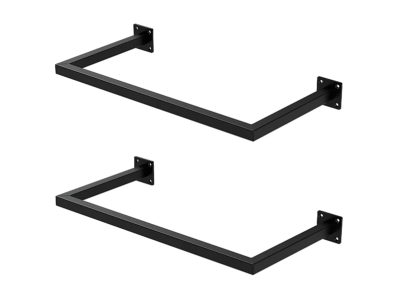2x Perchero de pared negro para vestidor/armario barra para ropa/toallas 60x30cm