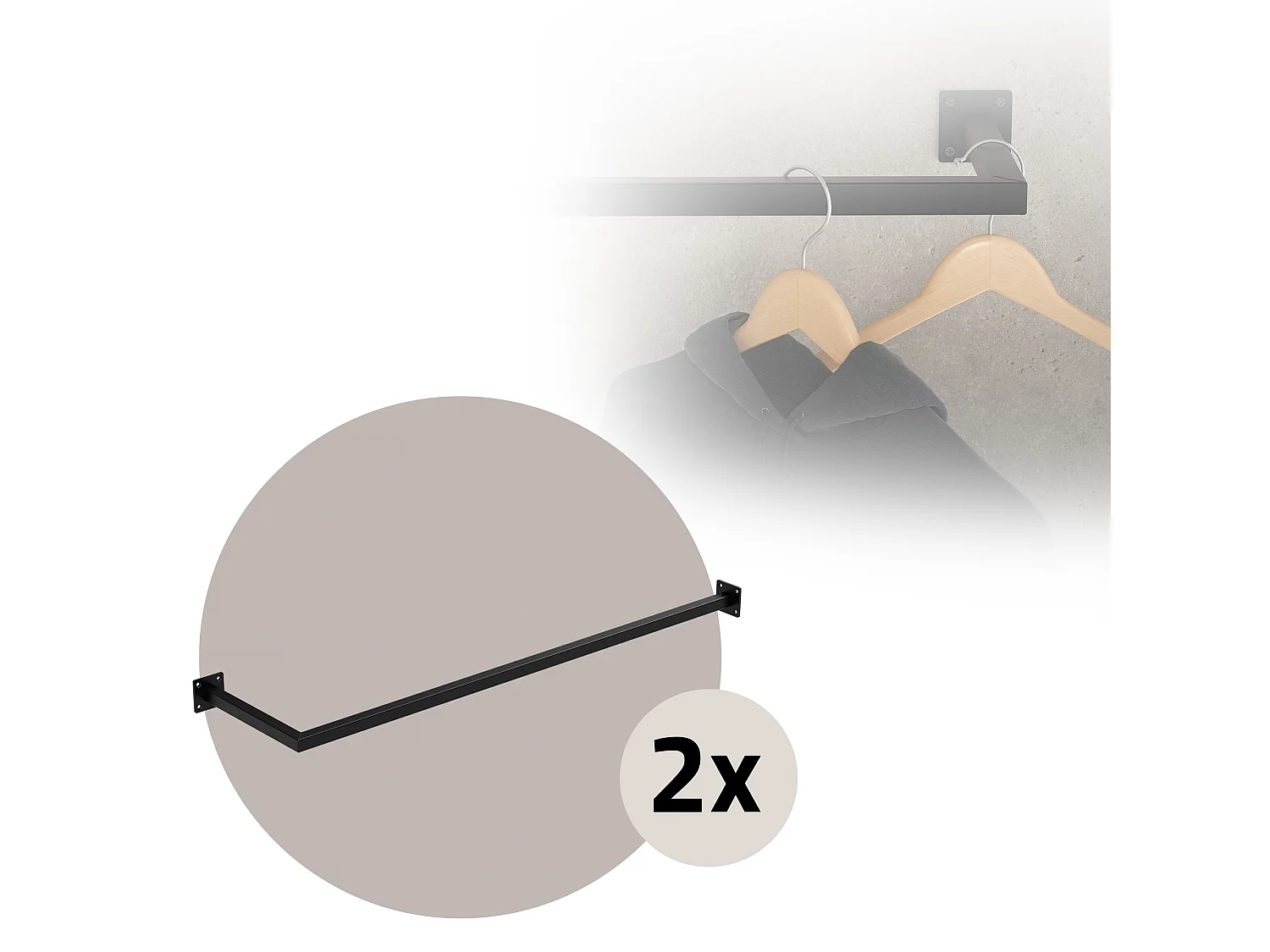 Barre de penderie Porte-manteau Acier Montage mural Porte-manteau