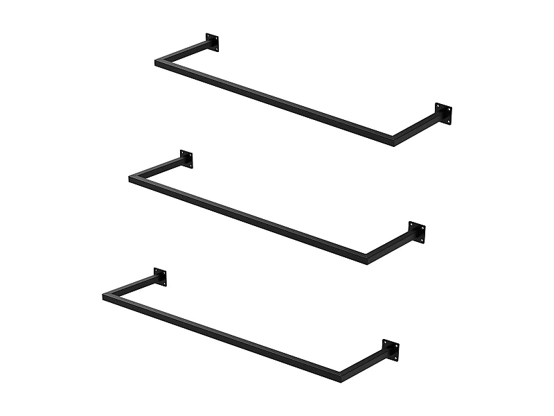 3x Perchero de pared negro para vestidor/armario barra para ropa/toalla 110x30cm