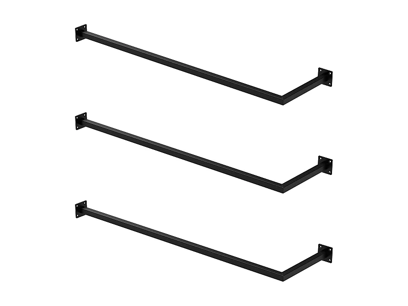 3x Percheros de pared para esquina 110 x 30 cm negro en forma de L para vestidor