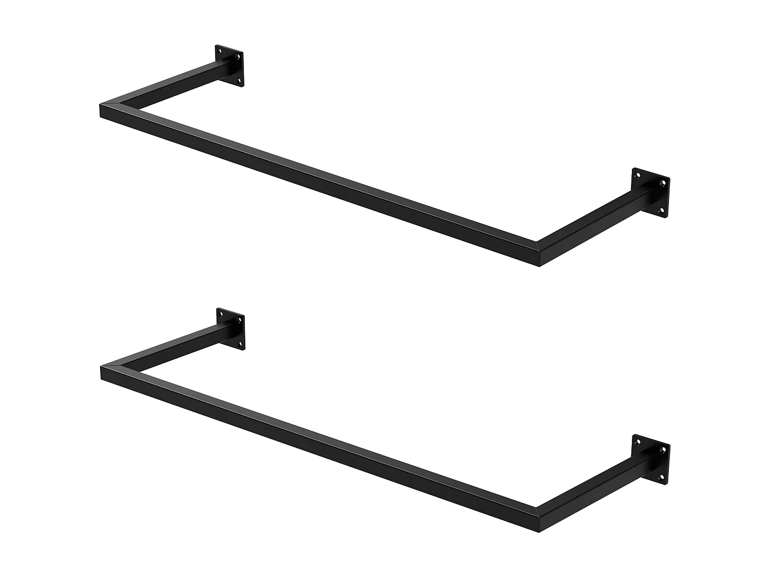 2x Perchero de pared negro para vestidor/armario barra para ropa/toallas 90x30cm