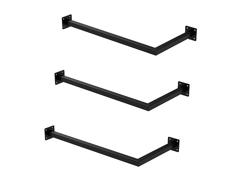3x Percheros de pared para esquina 60 x 30 cm negro en forma de L para vestidor