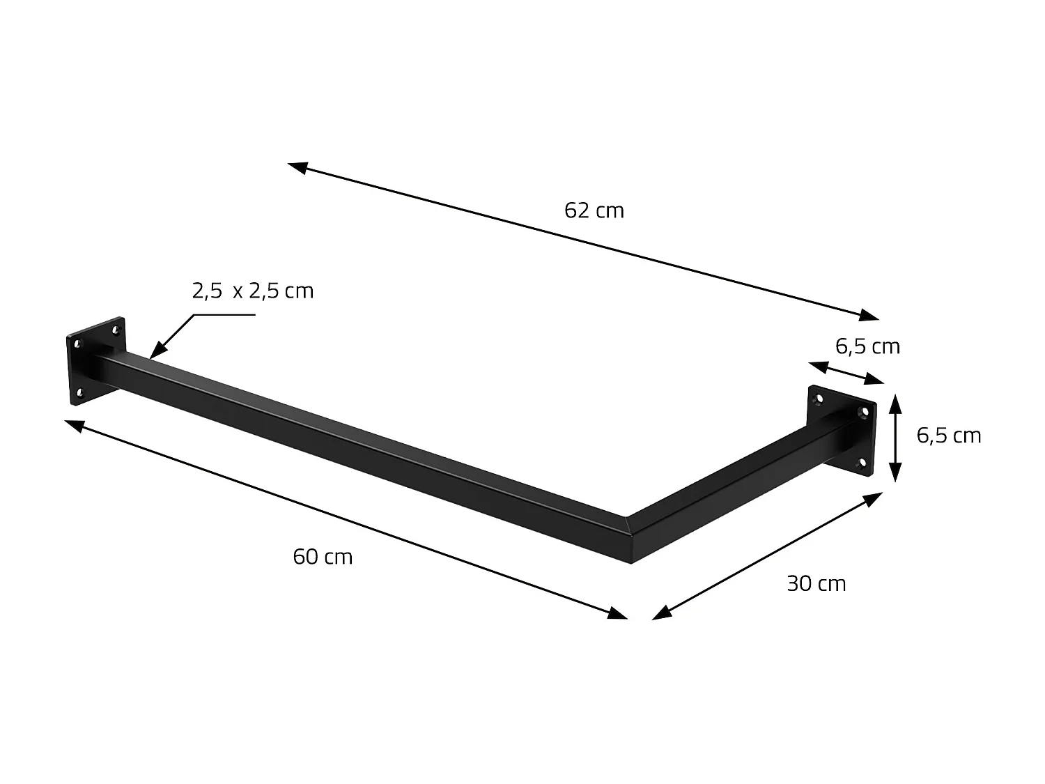 3x Percheros de pared para esquina 60 x 30 cm negro en forma de L para vestidor