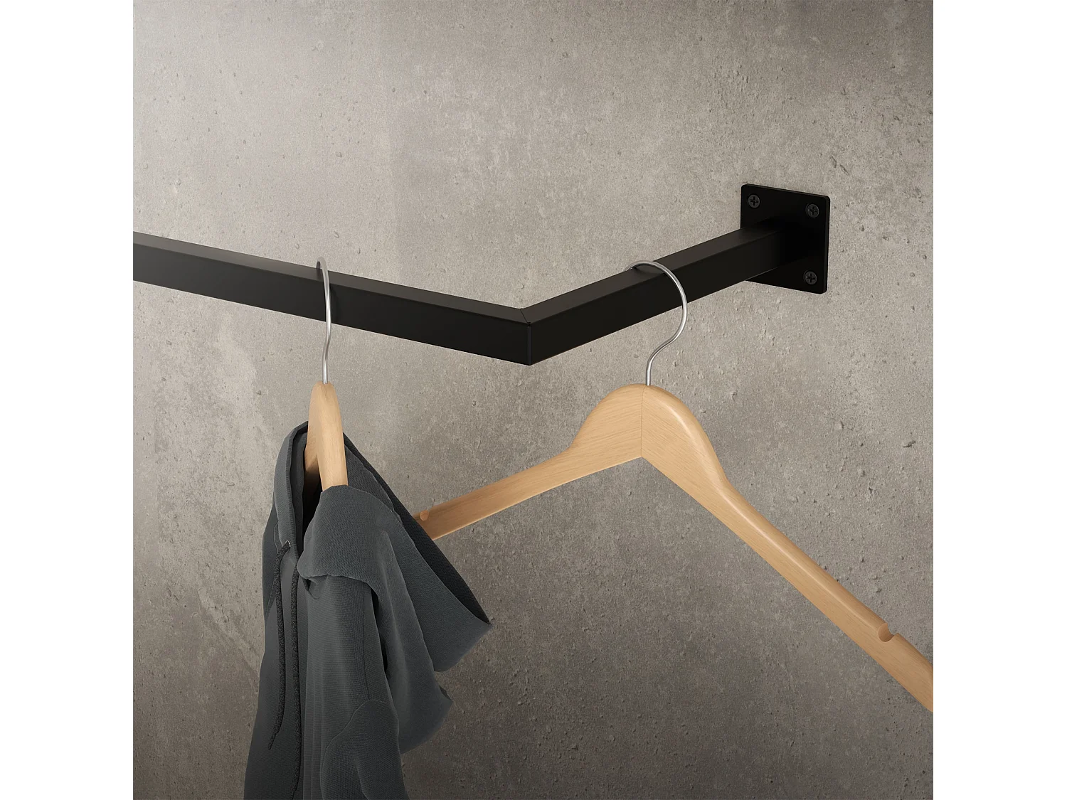 2x Percheros de pared para esquina 60 x 30 cm negro en forma de L para vestidor