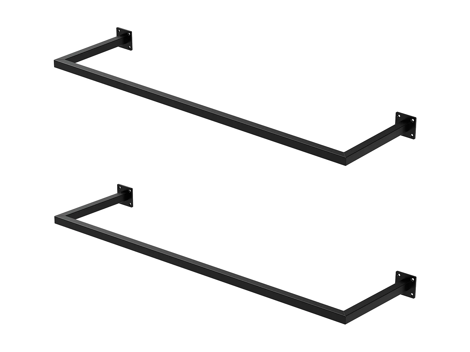 2x Perchero de pared negro para vestidor/armario barra para ropa/toalla 110x30cm