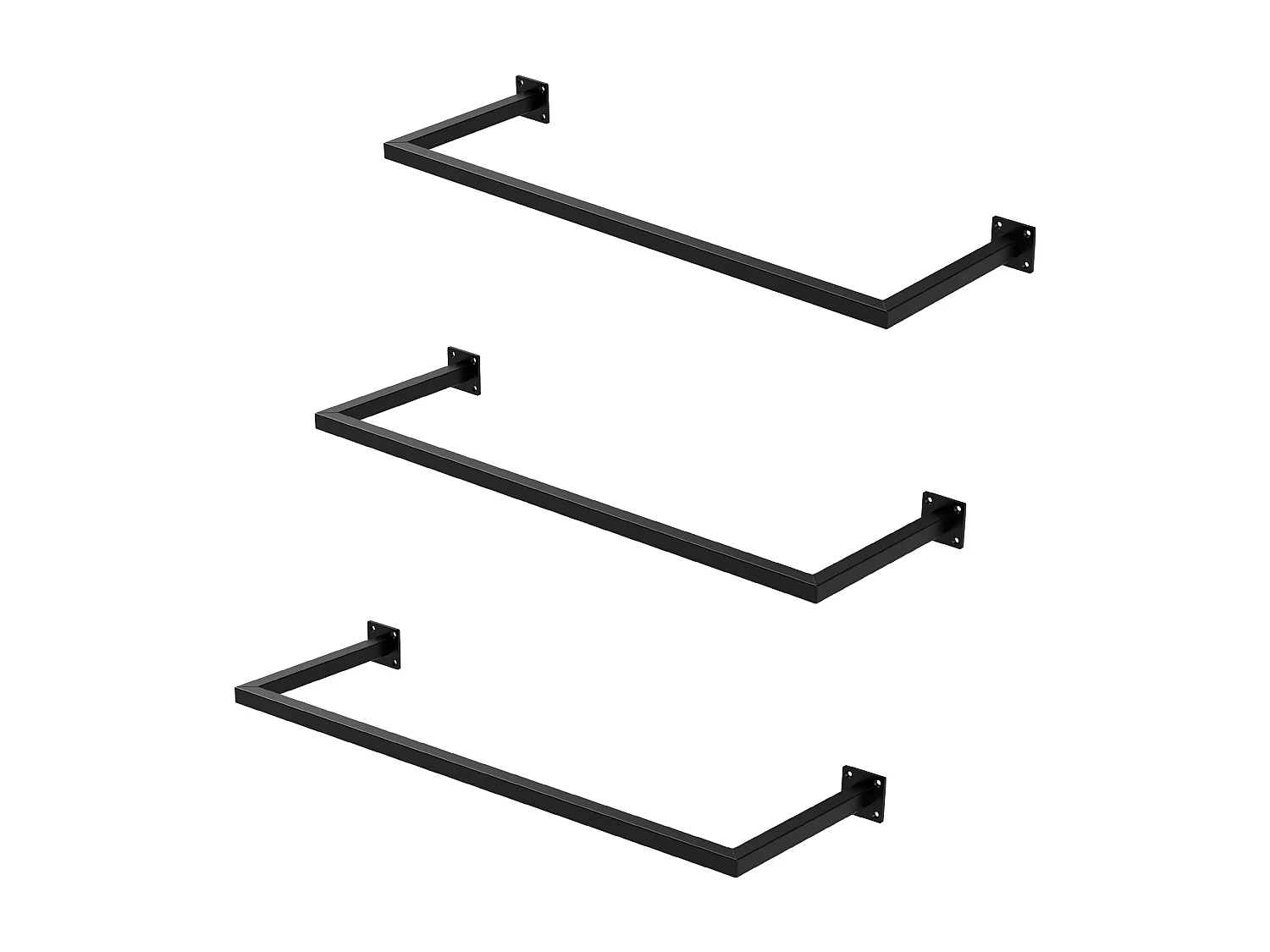 3x Perchero de pared negro para vestidor/armario barra para ropa/toallas 90x30cm