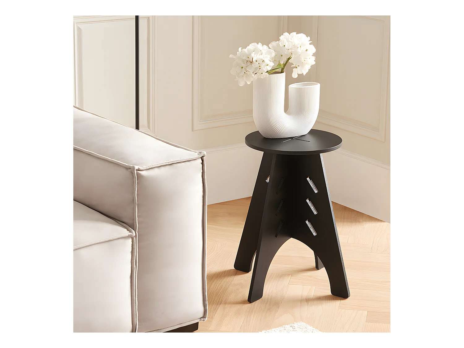 SoBuy HFBT01-K-SCH  Table d'appoint Ronde en Bois Table Basse Ronde Table de Nuit Table de Chevet Bouts de Canapé Marron en Tenons et Mortaises, Noir