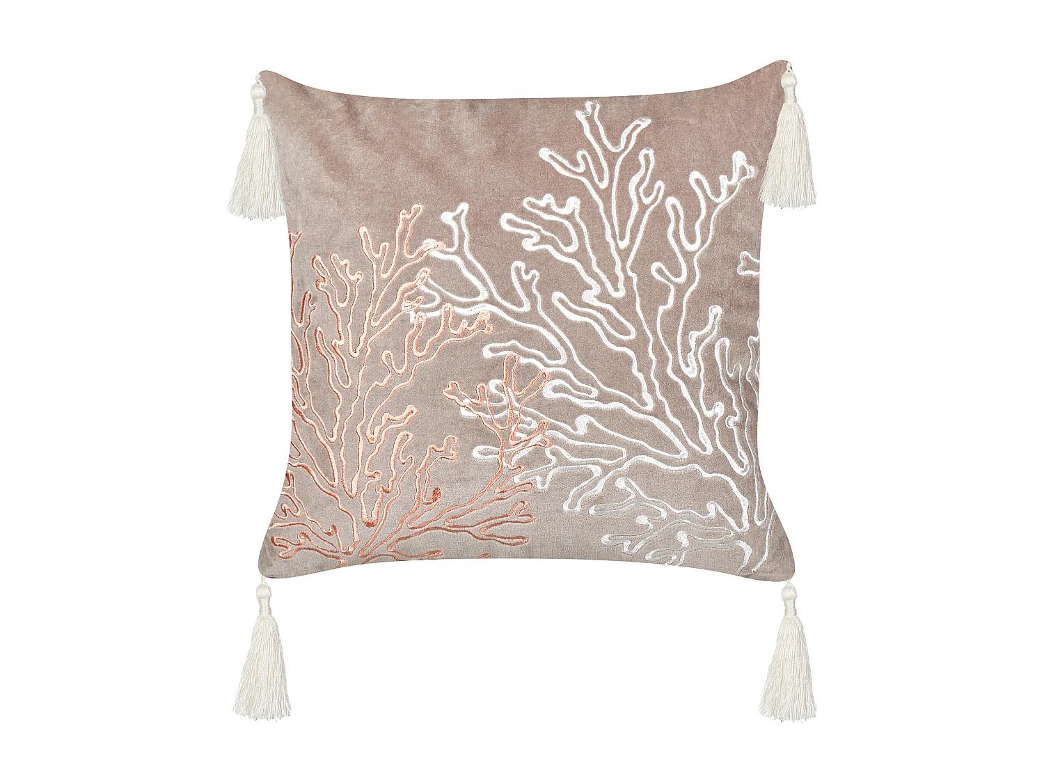 Cojín decorativo MAZZAELLA Terciopelo 45 x 45 cm Gris pardo Patrón de plantas