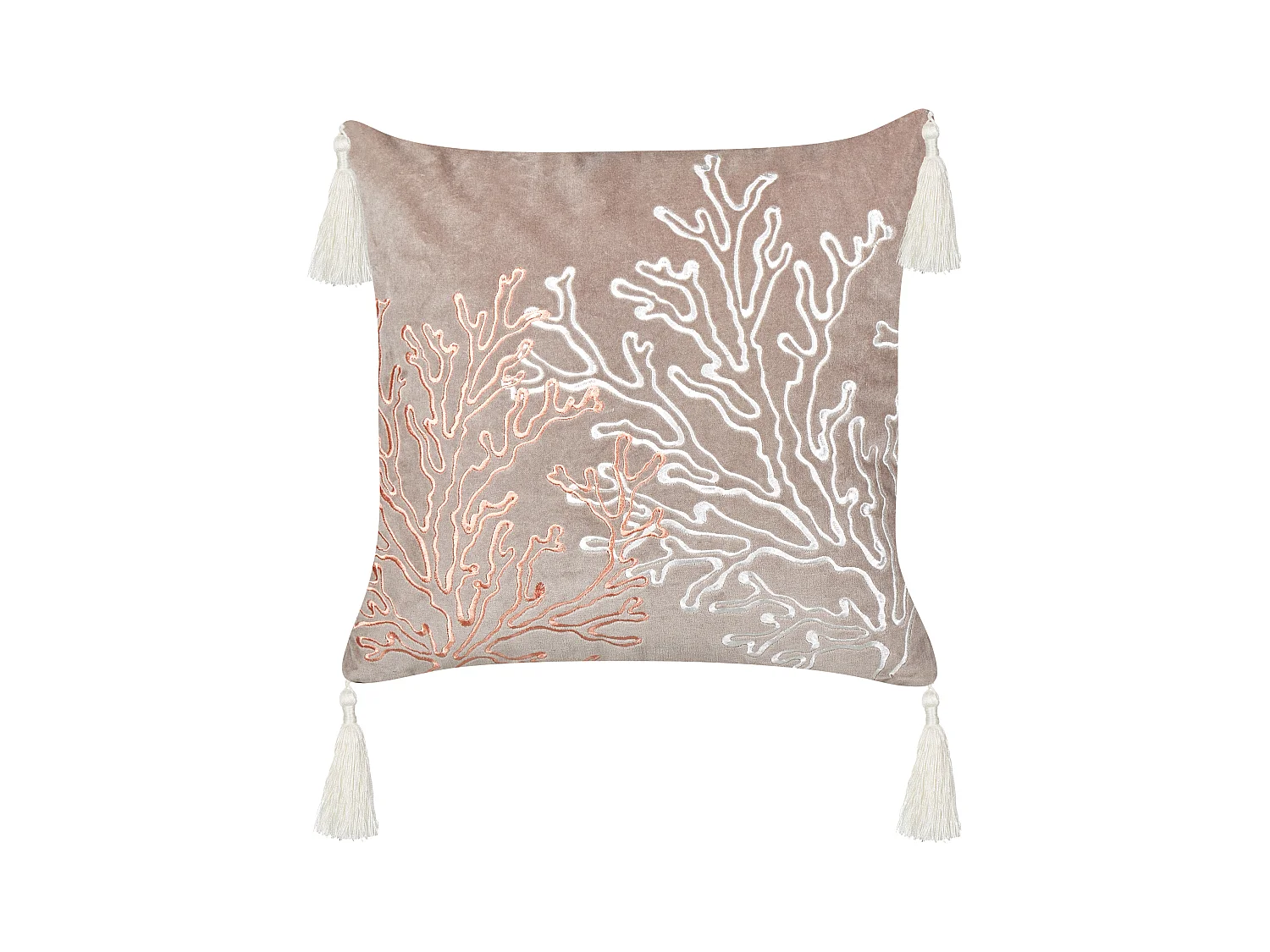 Coussin MAZZAELLA Velours 45 x 45 cm Taupe Motif de plante