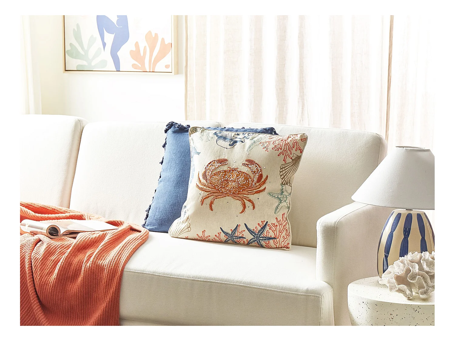 Coussin SARGASSUM Lin 45 x 45 cm Beige Motif animal