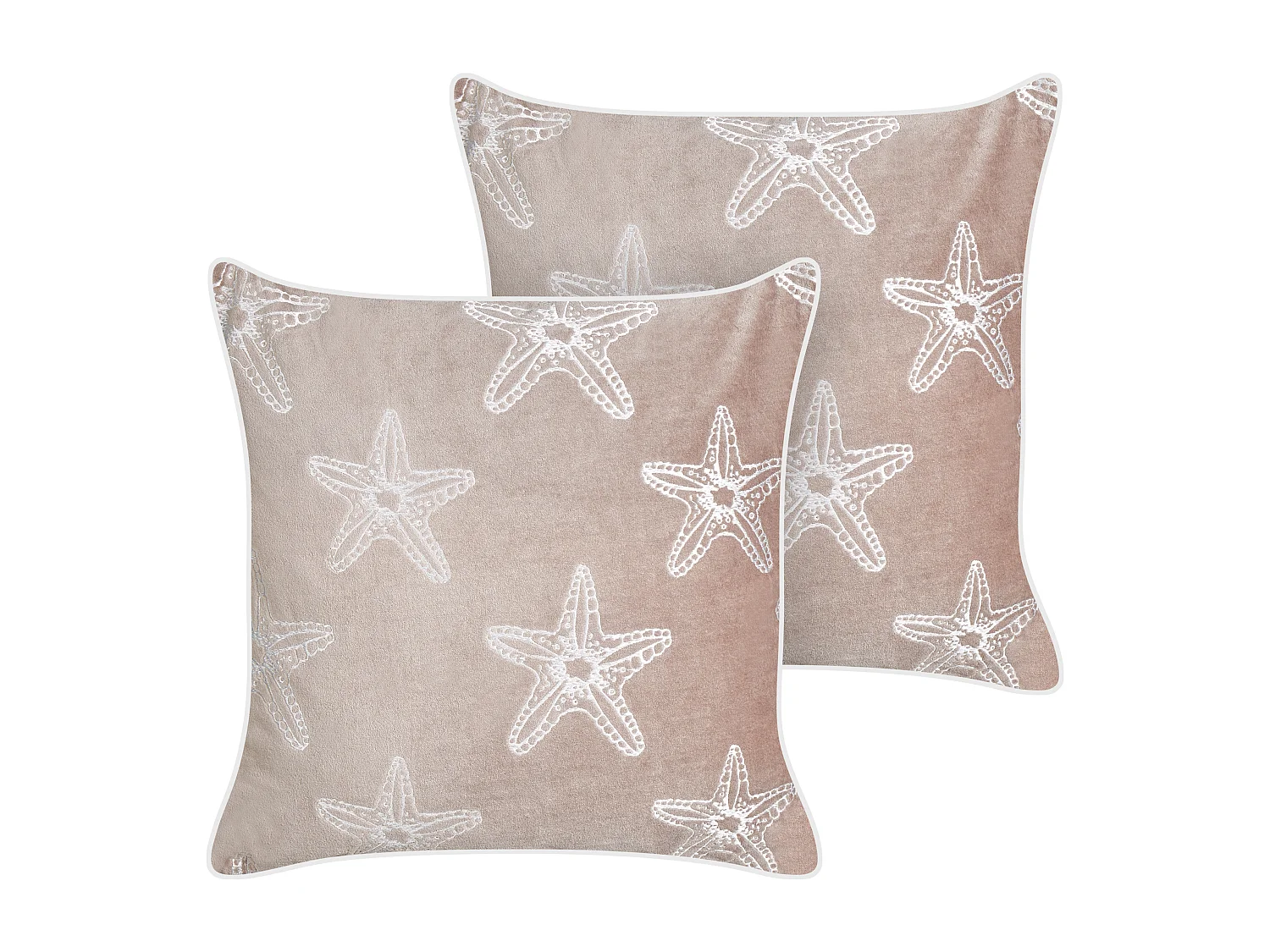 Dekokissen 2er Set mit Füllung Samt rosa 45x45cm bestickt Seesternmotiv Ceramium