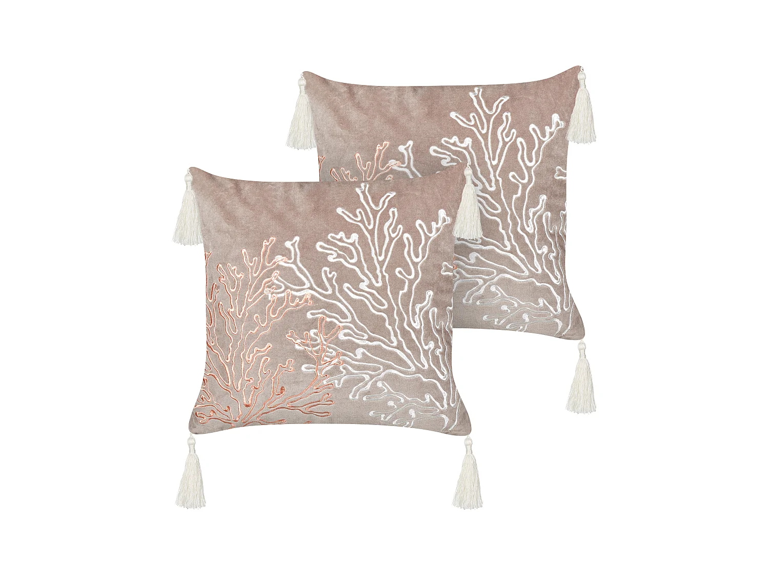 Lot de 2 coussins décoratifs MAZZAELLA Velours 45 x 45 cm Taupe Motif de plante