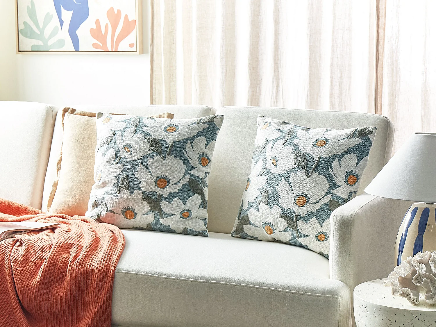 Lot de 2 coussins décoratifs JATROPHA Coton 45 x 45 cm Bleu clair Motif floral