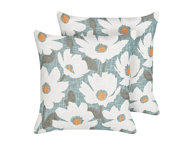 Lot de 2 coussins décoratifs JATROPHA Coton 45 x 45 cm Bleu clair Motif floral