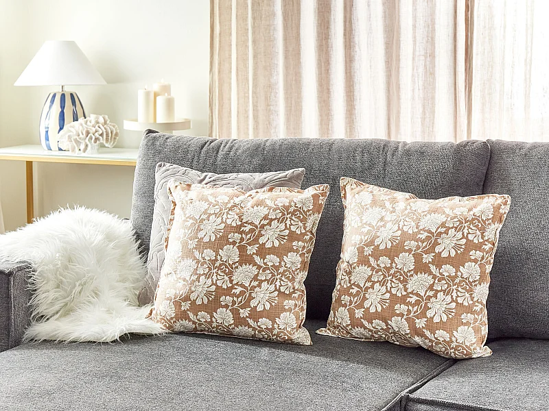 Set van 2 decoratieve kussens NOTELEA Katoen 45 x 45 cm Beige Bloempatroon