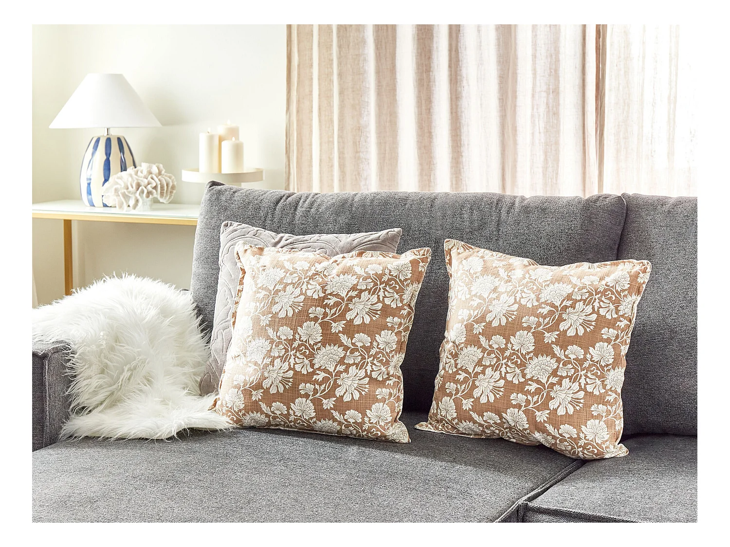 Set di 2 cuscini NOTELEA Cotone 45 x 45 cm Beige Trama floreale