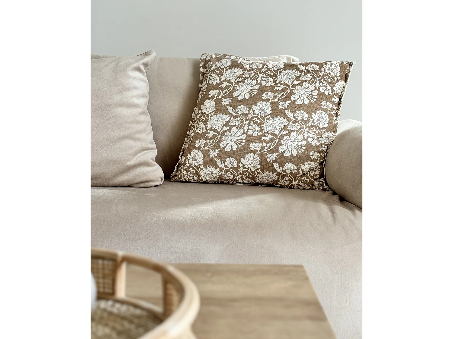 Lot de 2 coussins décoratifs NOTELEA Coton 45 x 45 cm Beige Motif floral
