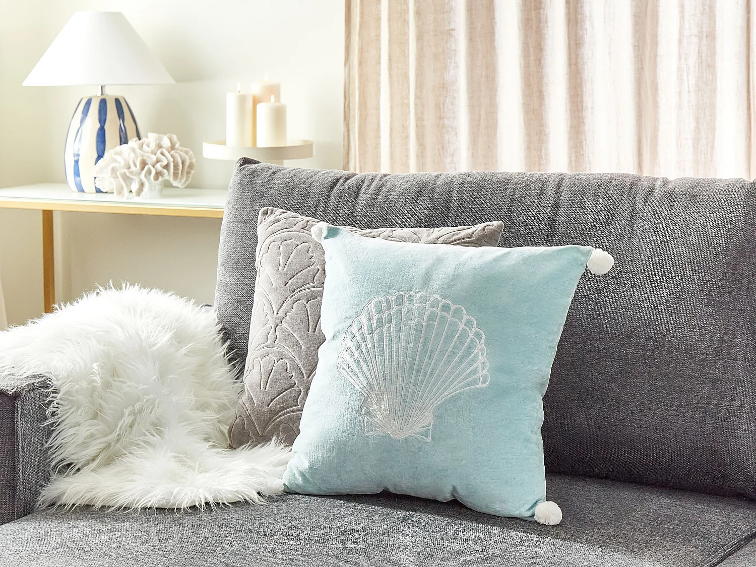 Coussin LEATHESIA Velours 45 x 45 cm Bleu clair Motif abstrait