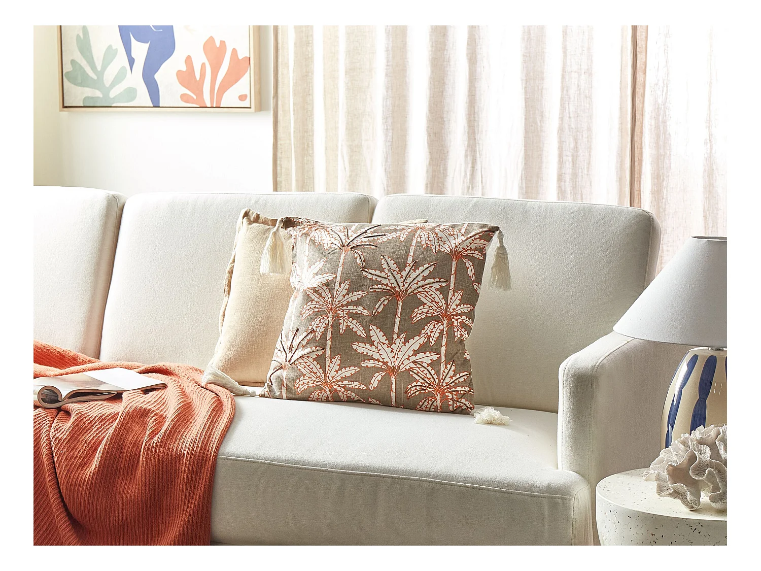 Coussin MELOBESIA Coton 45 x 45 cm Beige Motif de plante