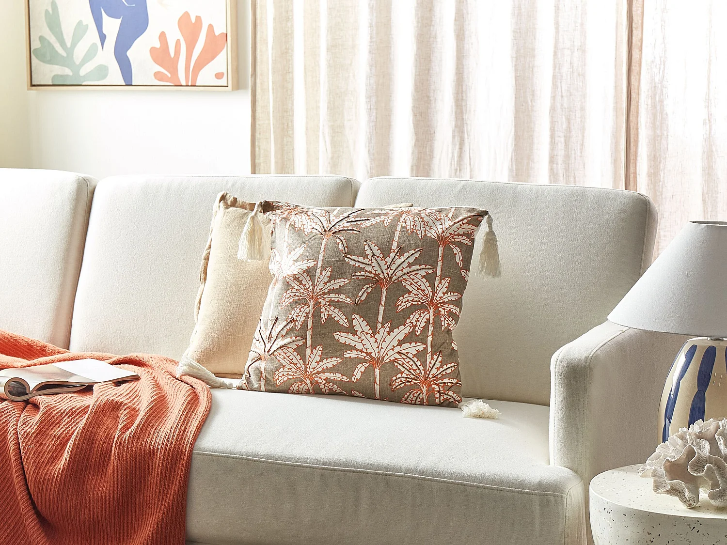 Coussin MELOBESIA Coton 45 x 45 cm Beige Motif de plante